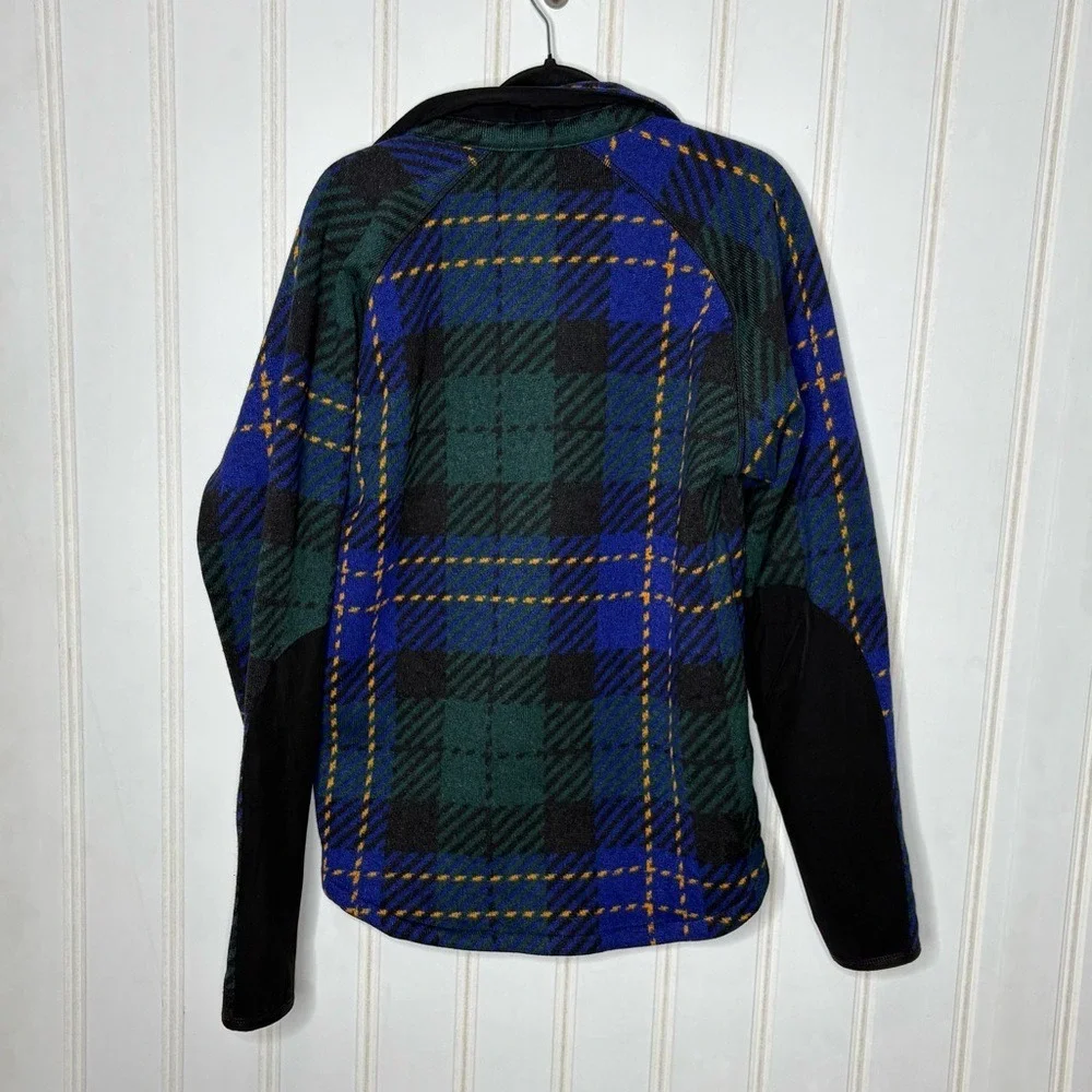 The North Face Gordon Lyons Plaid Fleece Snap Front Shirt Jacket Blue Green M